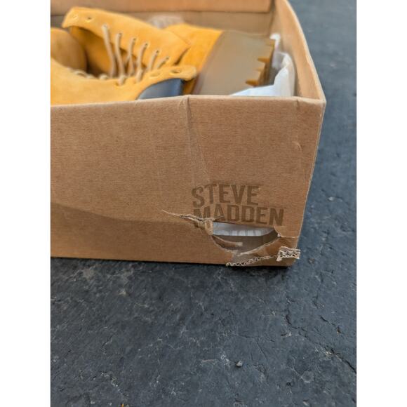 STEVE MADDEN TINDRA Tan Suede Leather Platform Lace up Boots Sz 9 Chunky Bratz - Picture 7 of 8